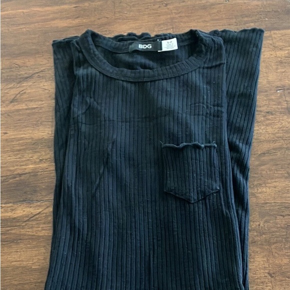 BDG Small black dress Short sleeve Black Ribbed A-Line Dress - Picture 2 of 5
